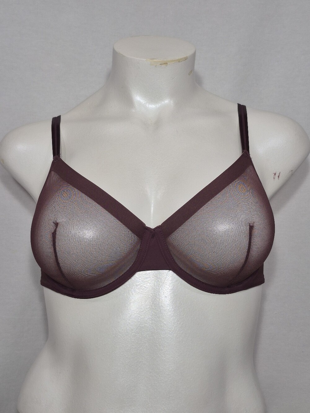 38C Auden Sheer Mesh Demi Coverage Unlined Underwire Bra Burgundy